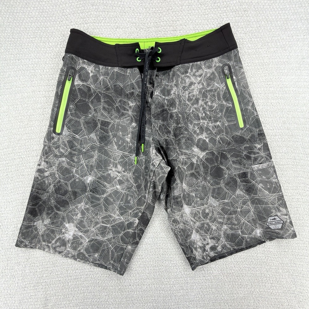Pelagic Hydro Lite Pro Hex Boardshorts Size 36 Black Gray Excellent
